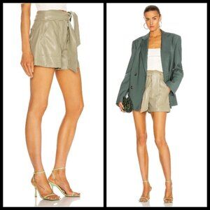 💕JONATHAN SIMKHAI💕 Mari Vegan Leather Tie Shorts Eucalyptus Sage Green 10 NWT
